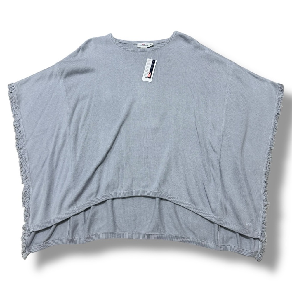 Vineyard Vines Fringe Sweater Poncho Baby Blue Cozy Layer Women’s XS/S - Picture 3 of 6